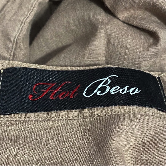 HOT BESO textured bib gathered roll tab sleeve lightweight woven rayon S - Picture 5 of 6